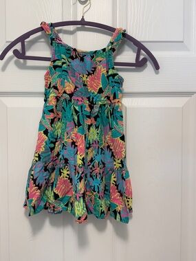 Tropical Floral Sundress in Teal, Pink & Yellow with matching kids swimsuit